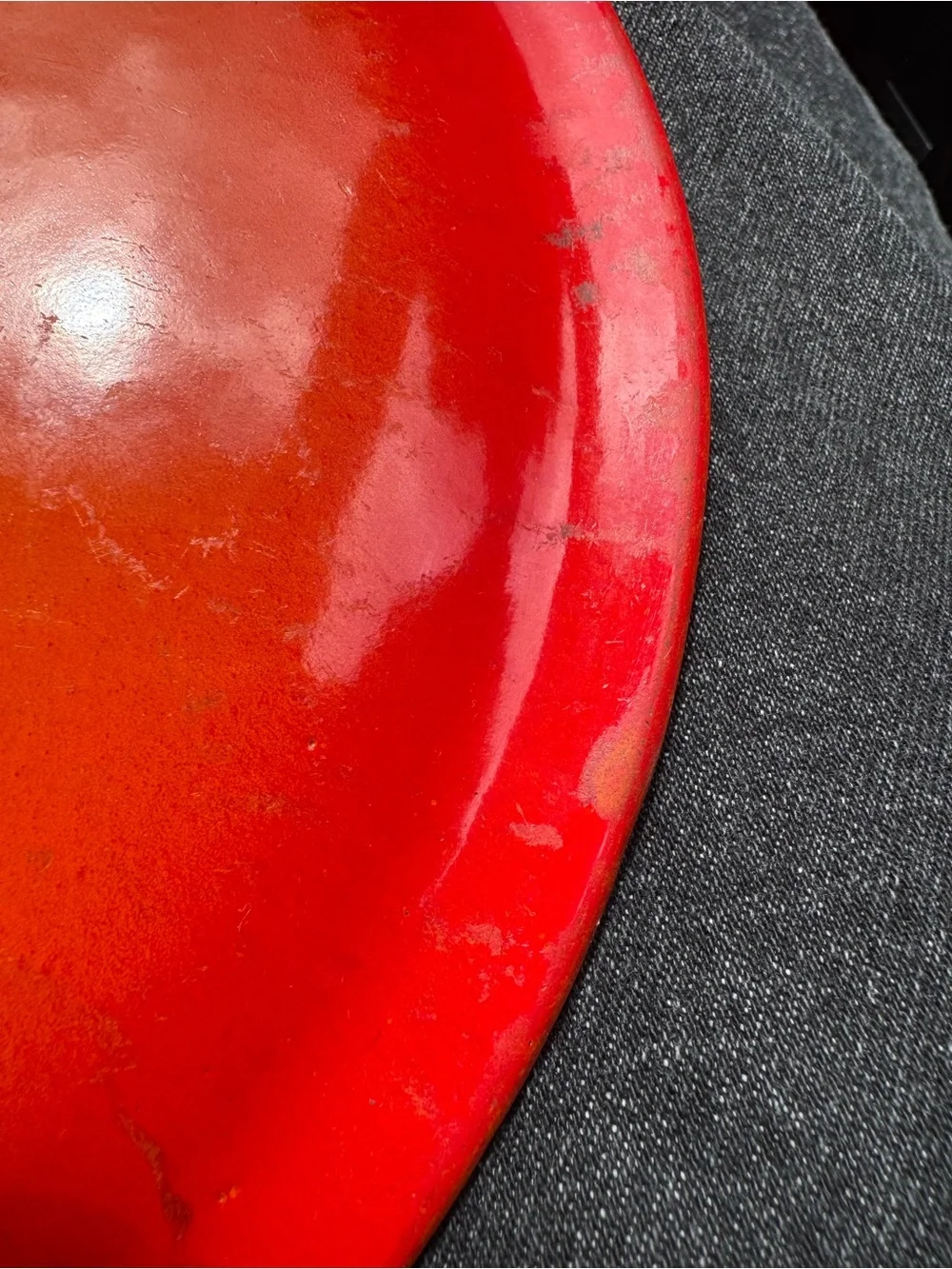 Vintage Le Creuset Descoware cast iron lid flame red orange FE 24 Belgium 3 rib